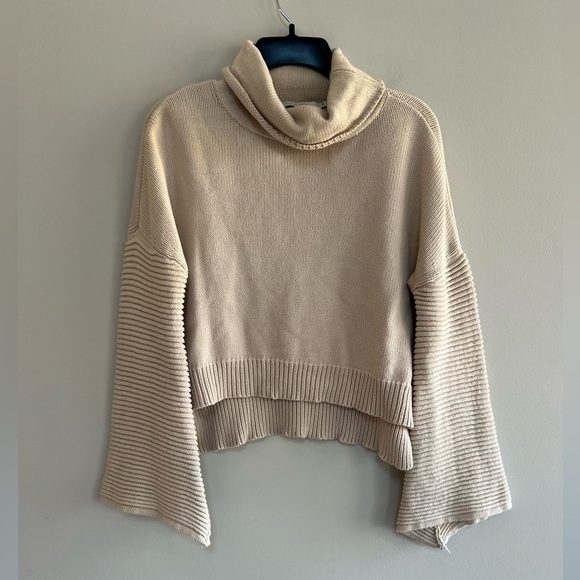 7115 BY SZEKI Sweaters - 7115 by Szeki Cotton Cowl Neck Bell Sleeve Cropped Sweater in Cream, XS